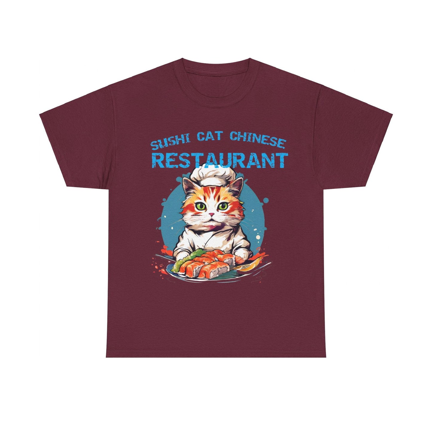 Sushi Cat Chinese Unisex Heavy Cotton Tee - S-Mart Shop Smart Treasures