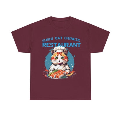 Sushi Cat Chinese Unisex Heavy Cotton Tee - S-Mart Shop Smart Treasures