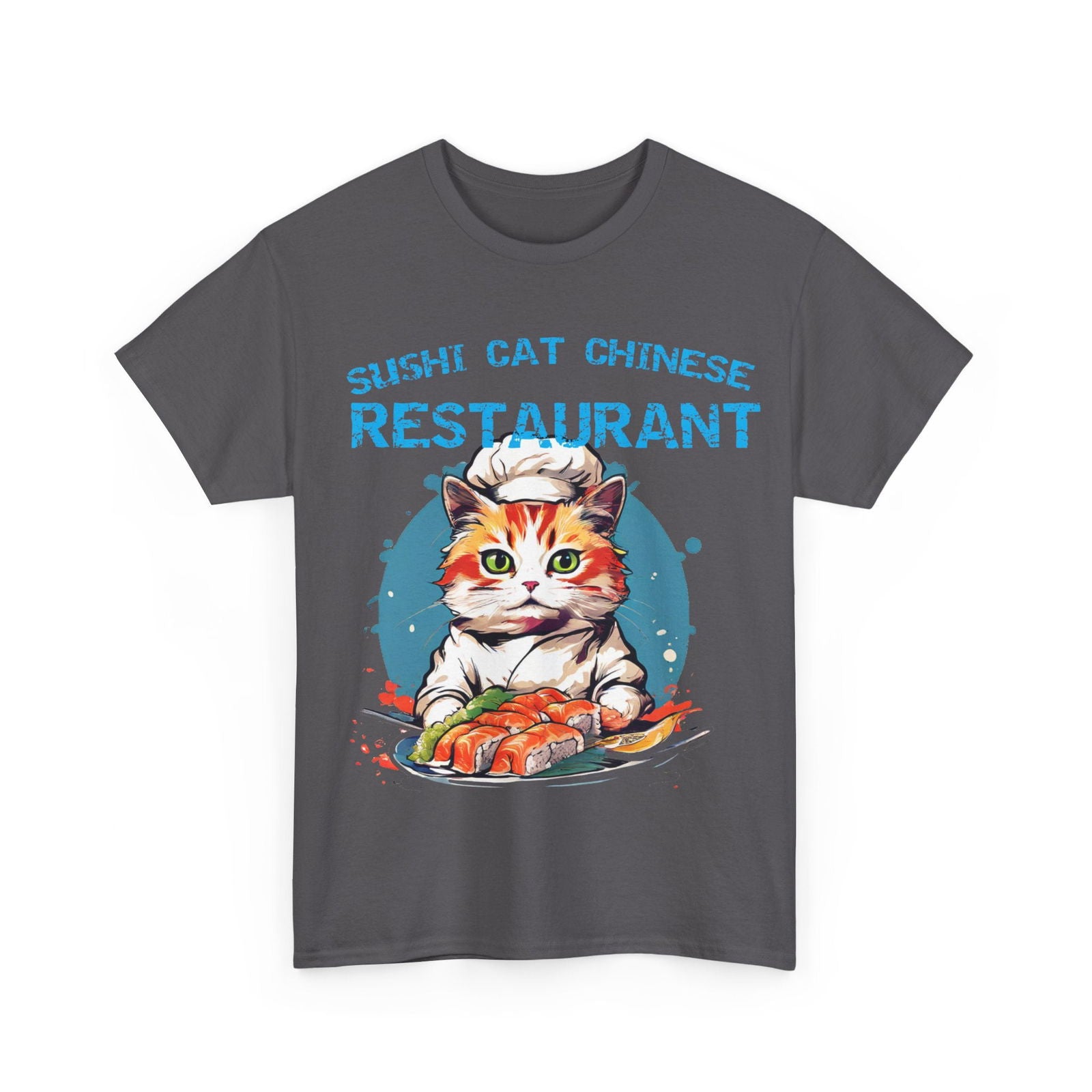 Sushi Cat Chinese Unisex Heavy Cotton Tee - S-Mart Shop Smart Treasures