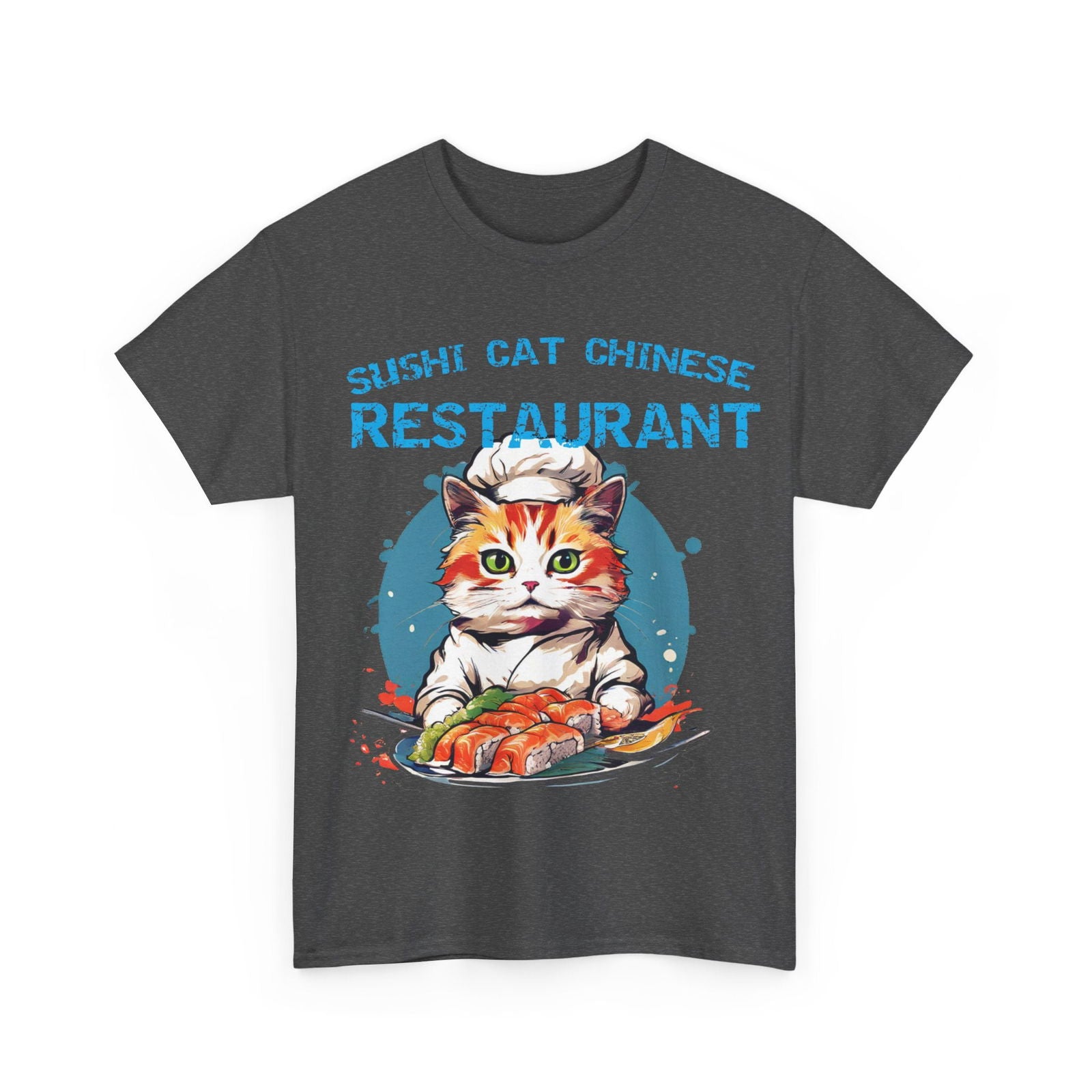 Sushi Cat Chinese Unisex Heavy Cotton Tee - S-Mart Shop Smart Treasures