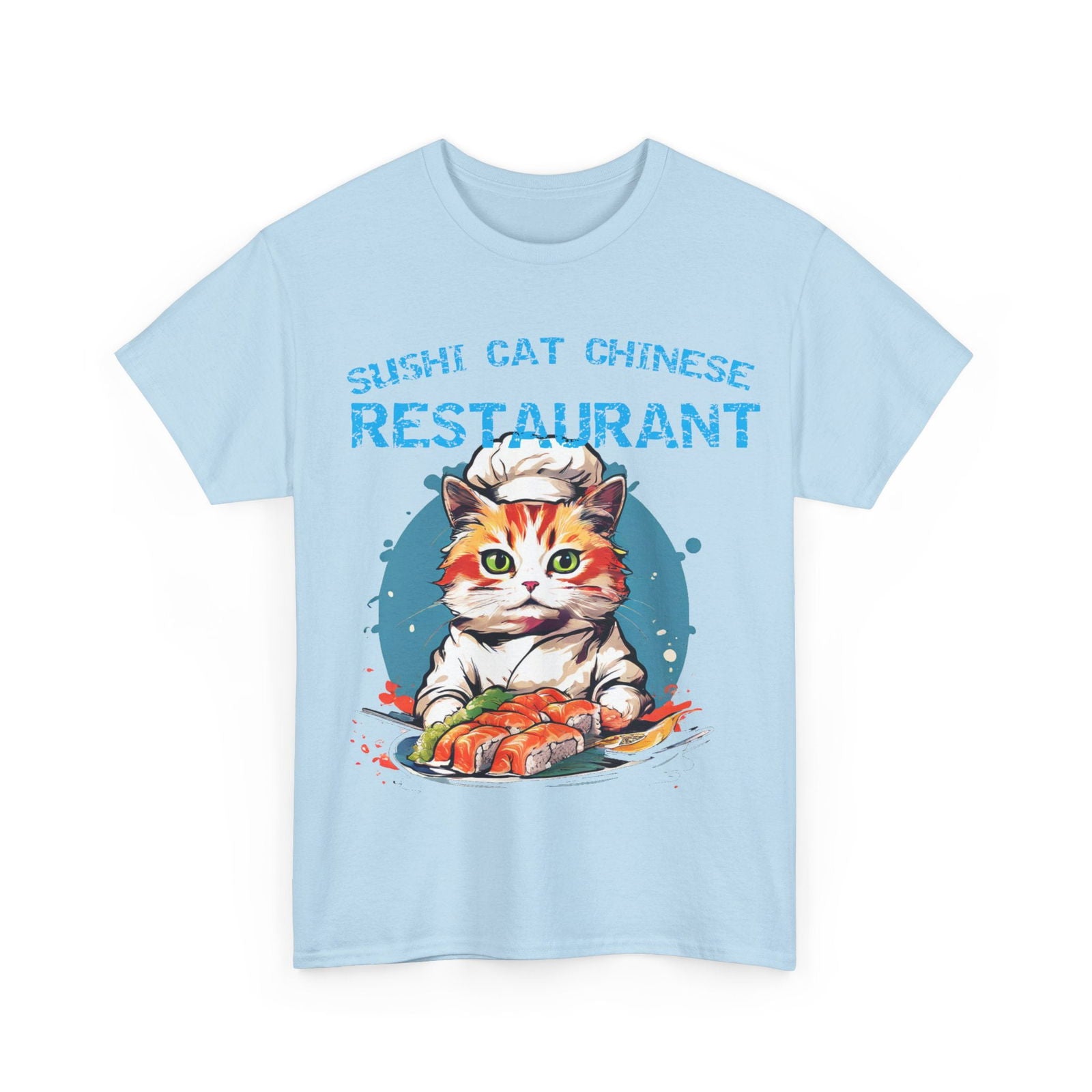 Sushi Cat Chinese Unisex Heavy Cotton Tee - S-Mart Shop Smart Treasures