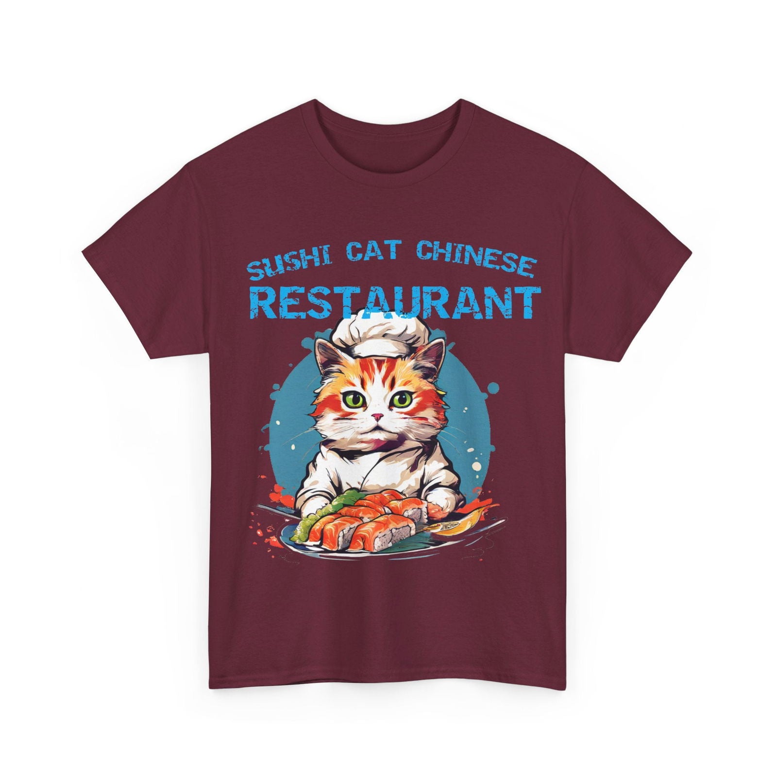 Sushi Cat Chinese Unisex Heavy Cotton Tee - S-Mart Shop Smart Treasures