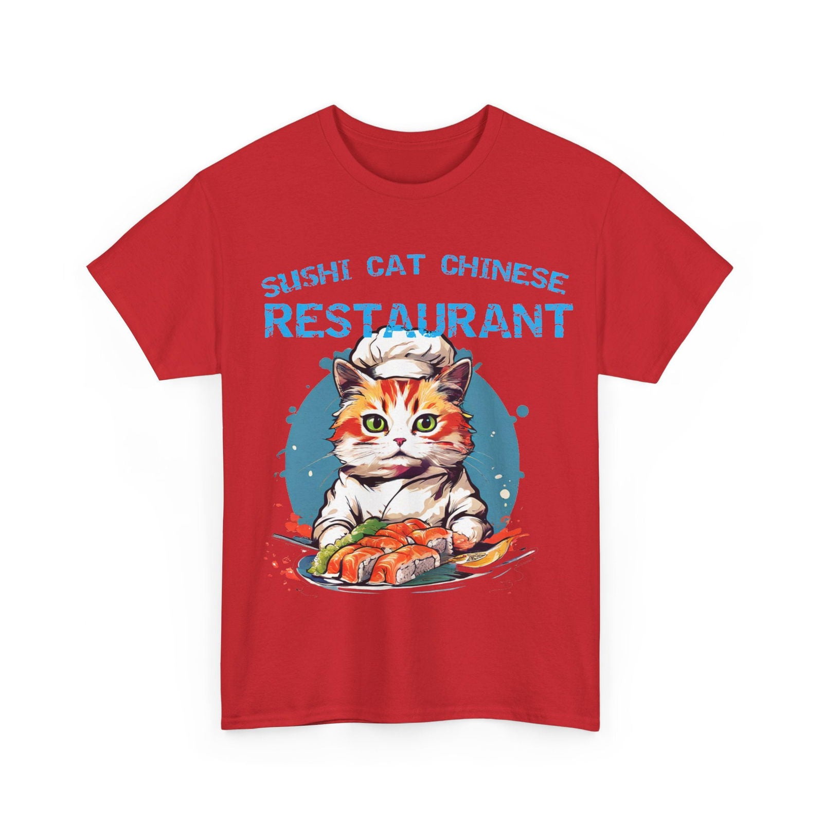 Sushi Cat Chinese Unisex Heavy Cotton Tee - S-Mart Shop Smart Treasures