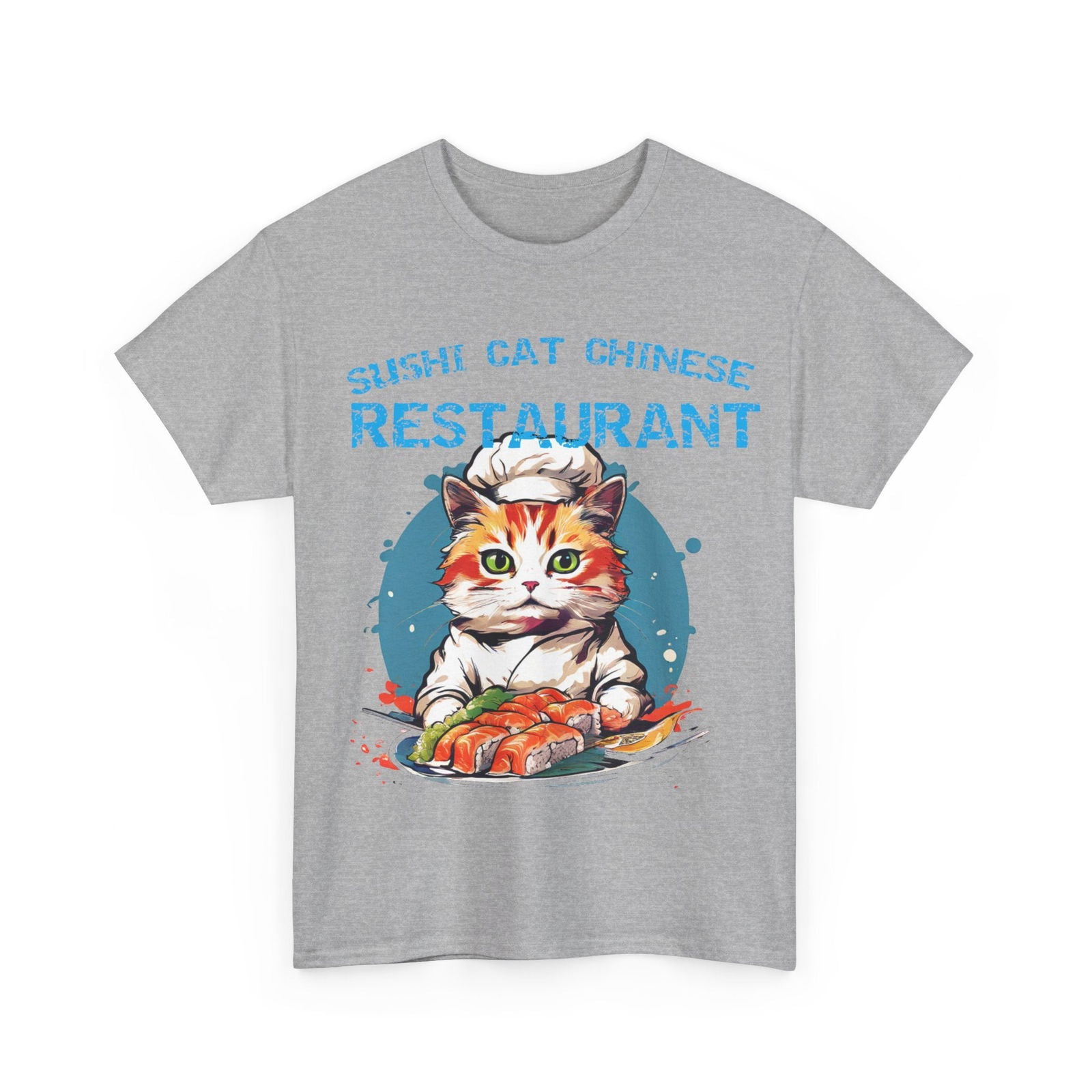 Sushi Cat Chinese Unisex Heavy Cotton Tee - S-Mart Shop Smart Treasures