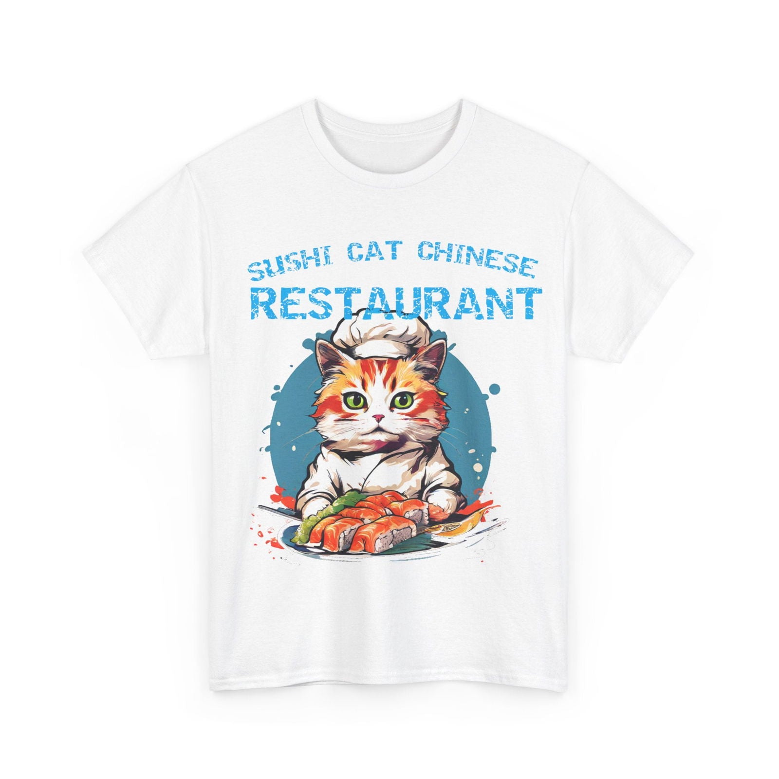 Sushi Cat Chinese Unisex Heavy Cotton Tee - S-Mart Shop Smart Treasures