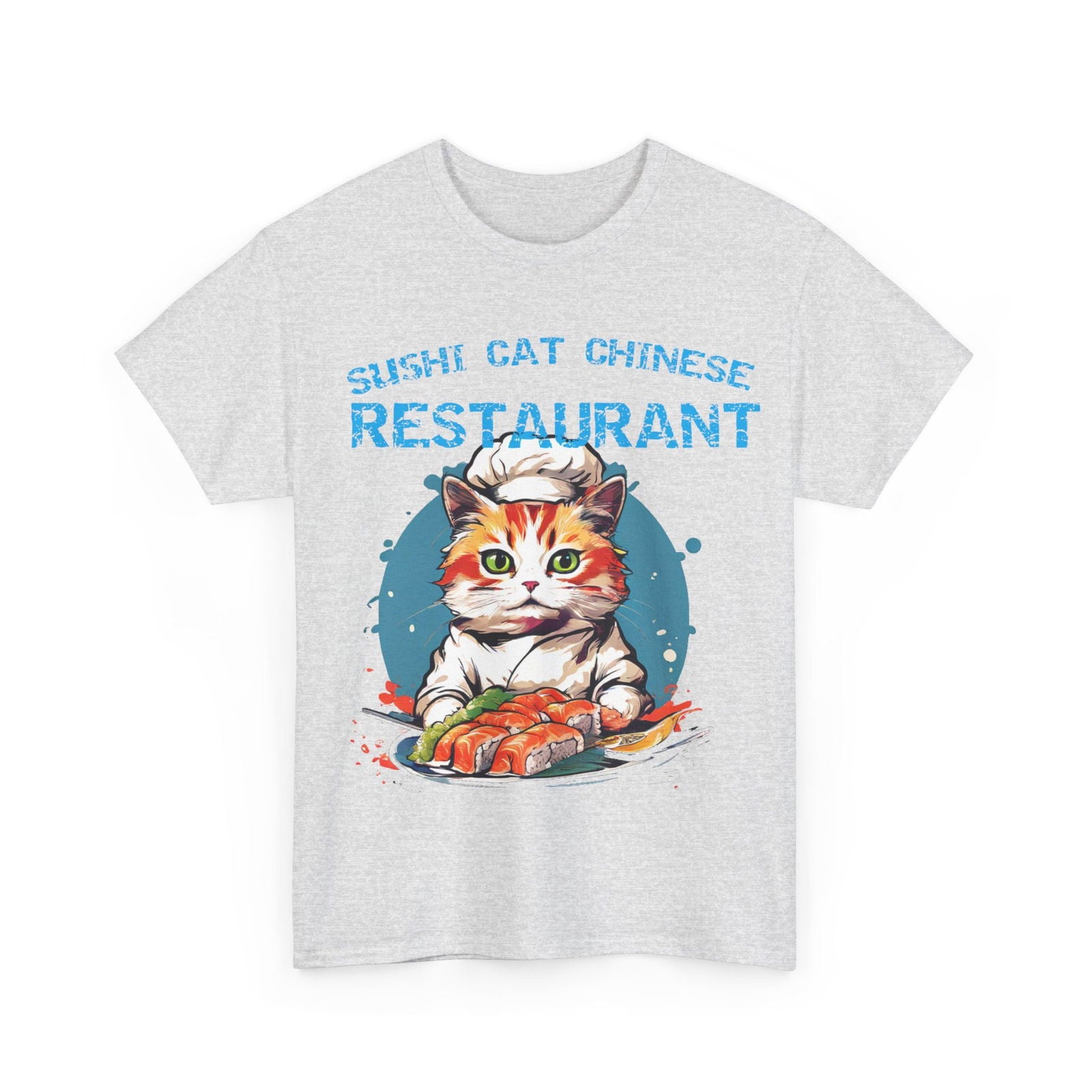 Sushi Cat Chinese Unisex Heavy Cotton Tee - S-Mart Shop Smart Treasures