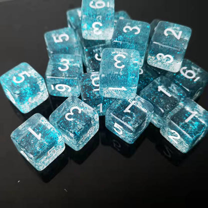 Transparent Light Blue 6 Sided Dice Set