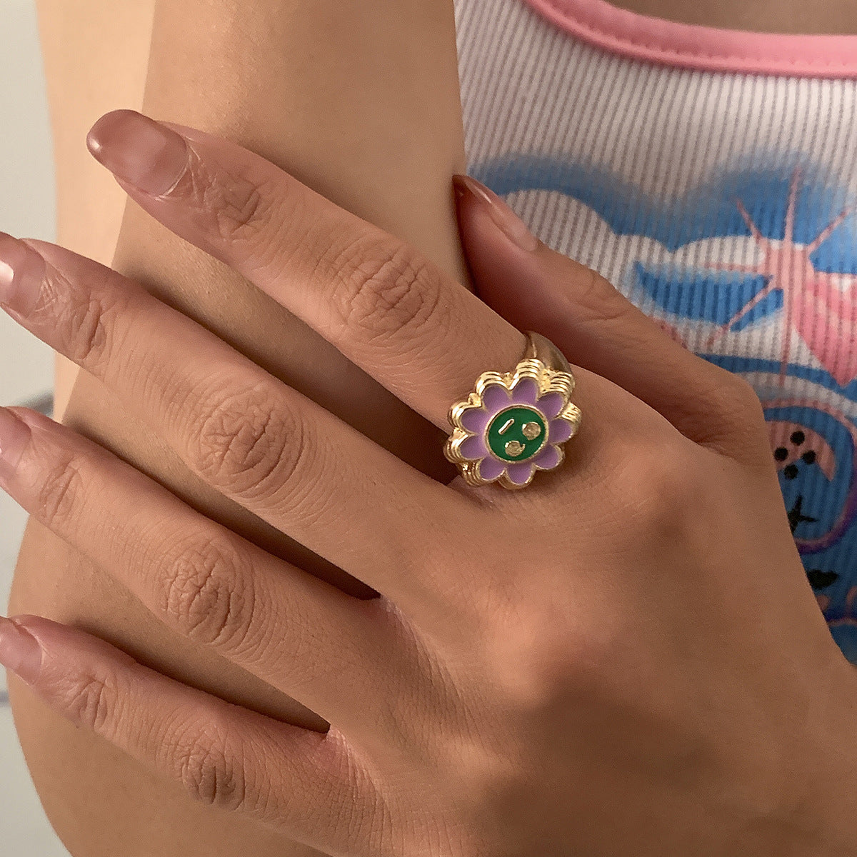 Sweet And Cool Micro-Inlaid Alien Ins Pastoral Style Ring