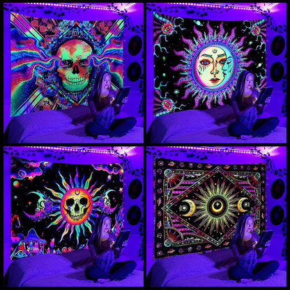 UV Fluorescent Night Glow Skeleton Sun Tapestry