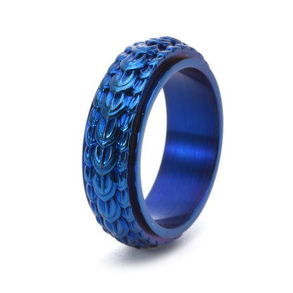 Personality Dragon Scale Rotatable Ring Male Titanium Steel