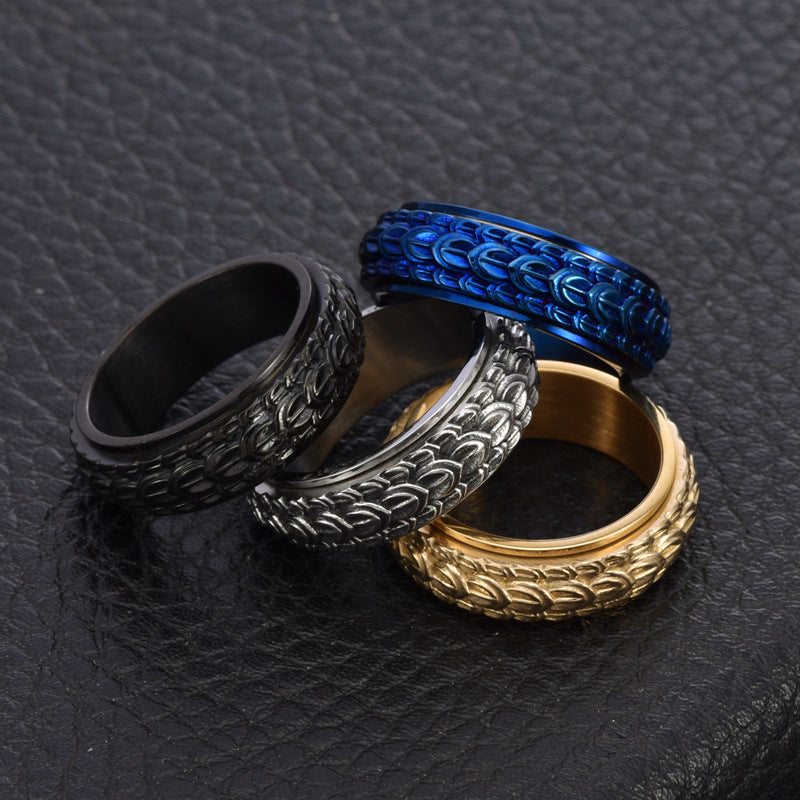 Personality Dragon Scale Rotatable Ring Male Titanium Steel