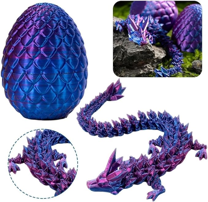 3D Printed Dragon In Egg,Full Articulated Dragon Crystal Dragon With Dragon Egg,Flexible Joints Home Decor Executive Desk Toys,Home Office Decor Executive Desk Toys For Autism ADHD