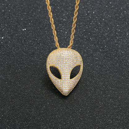 Alien Mask Pendant Micropaved Zircon Necklace