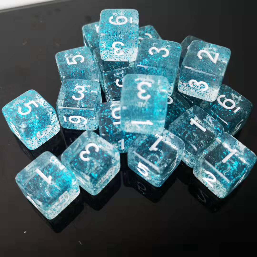 Transparent Light Blue 6 Sided Dice Set