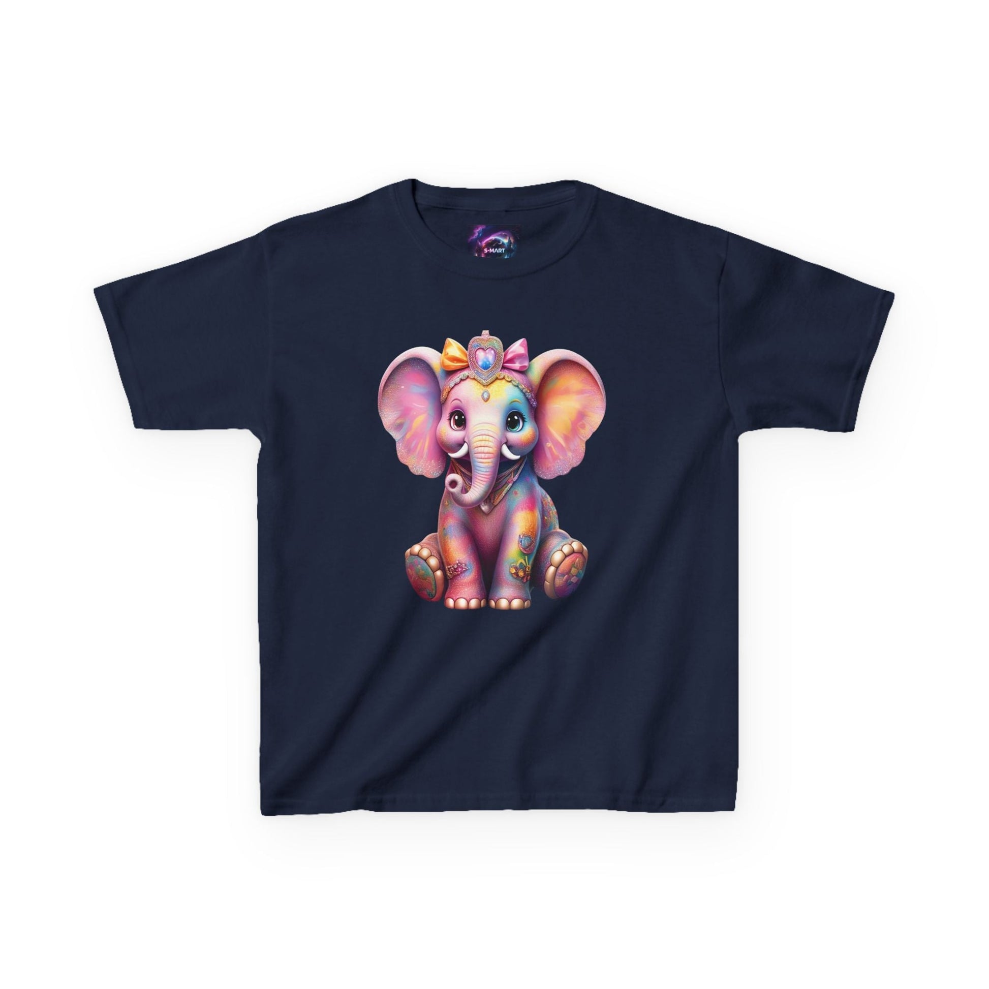 Colorful Elephant Kids Heavy Cotton Tee for Playful Adventures - S-Mart Shop Smart Treasures