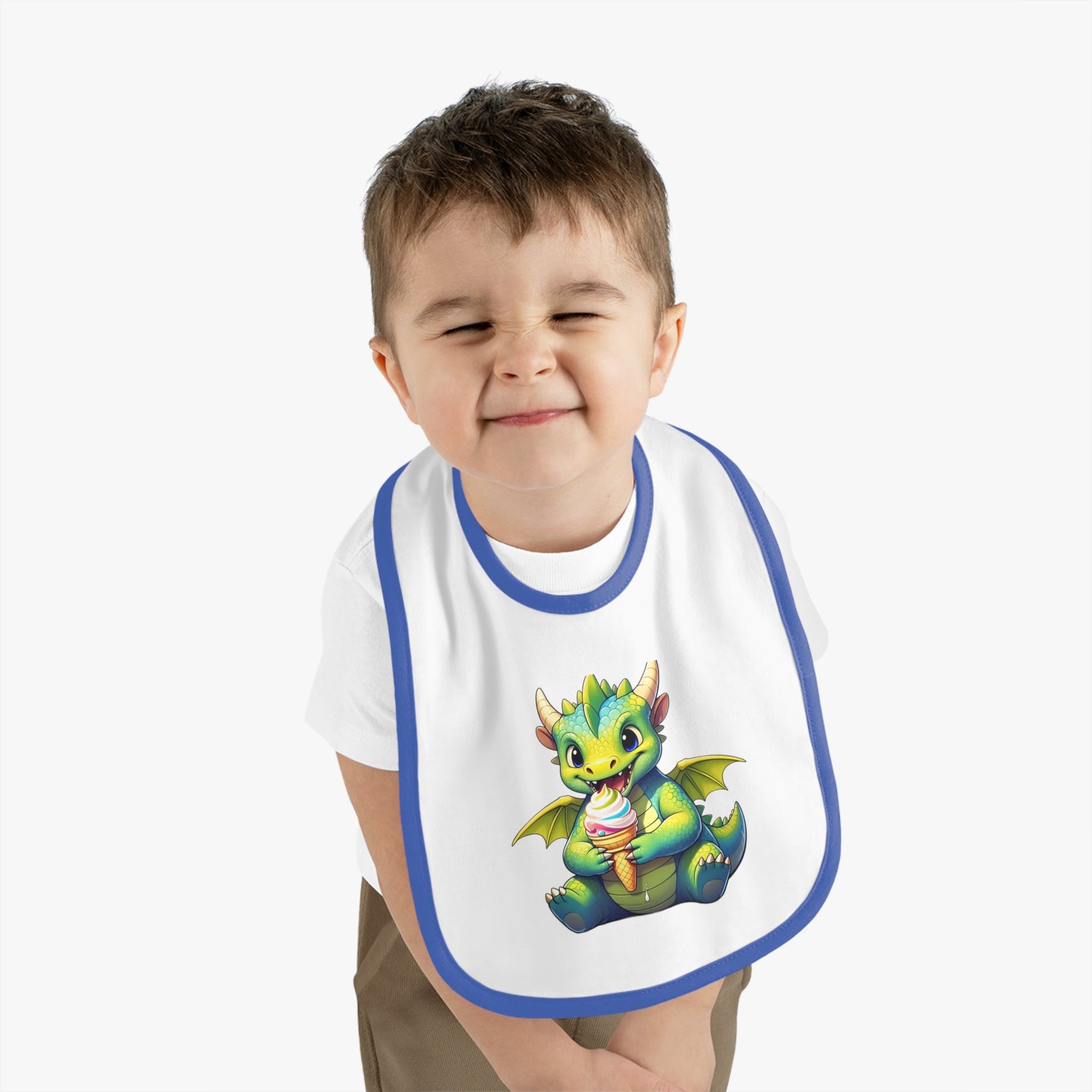 Cute Dragon Baby Bib with Contrast Trim - Perfect for Mealtime Fun - S - Mart Shop Smart Treasures