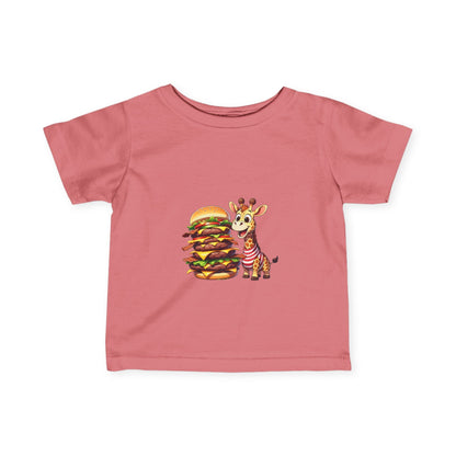 Cute Giraffe Eating Super Burger Infant Tee - Adorable Baby T-Shirt for Food Lovers - S-Mart Shop Smart Treasures