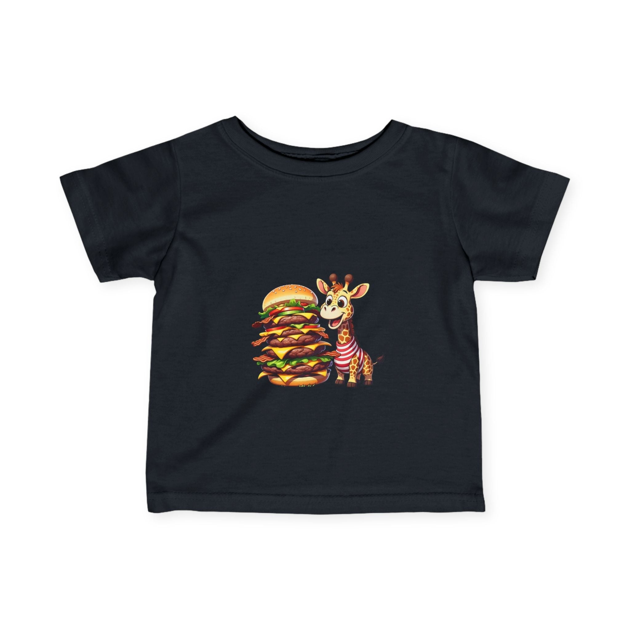 Cute Giraffe Eating Super Burger Infant Tee - Adorable Baby T-Shirt for Food Lovers - S-Mart Shop Smart Treasures