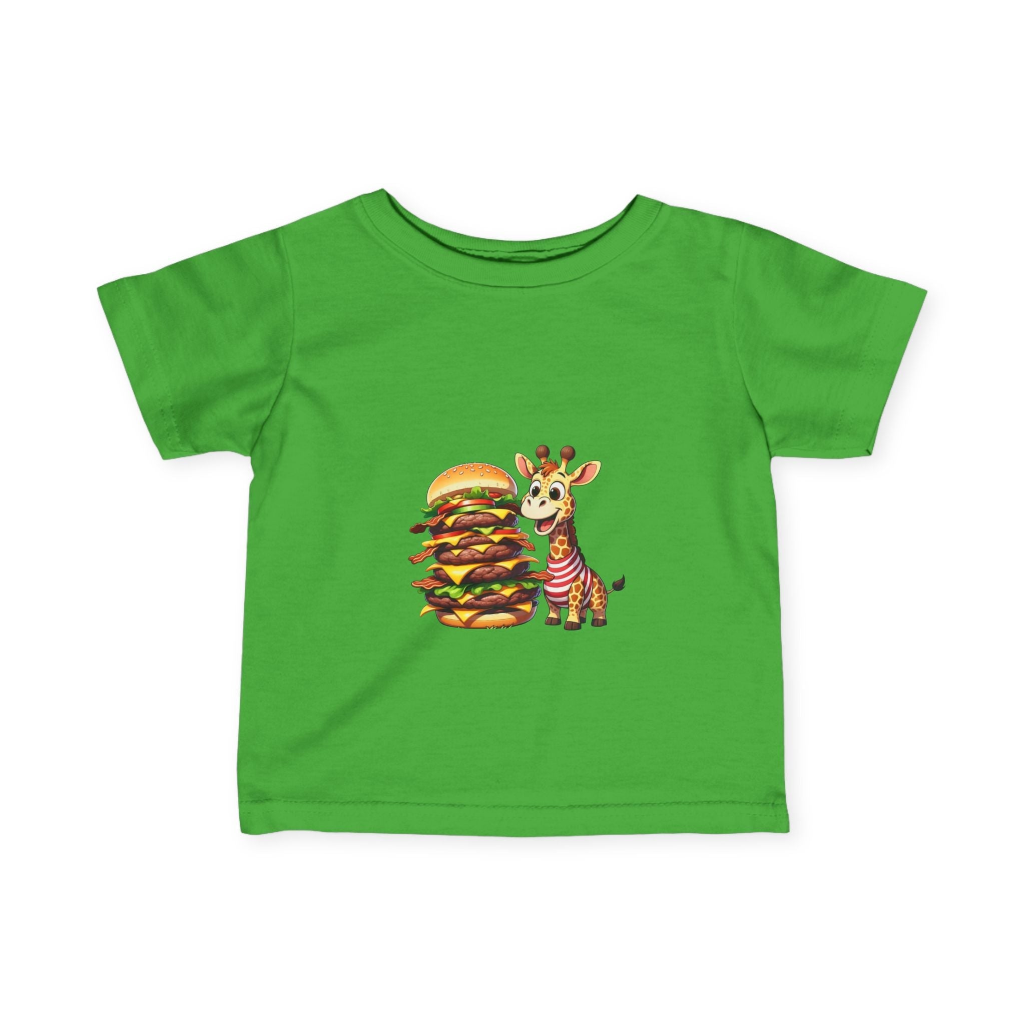 Cute Giraffe Eating Super Burger Infant Tee - Adorable Baby T-Shirt for Food Lovers - S-Mart Shop Smart Treasures