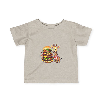 Cute Giraffe Eating Super Burger Infant Tee - Adorable Baby T-Shirt for Food Lovers - S-Mart Shop Smart Treasures