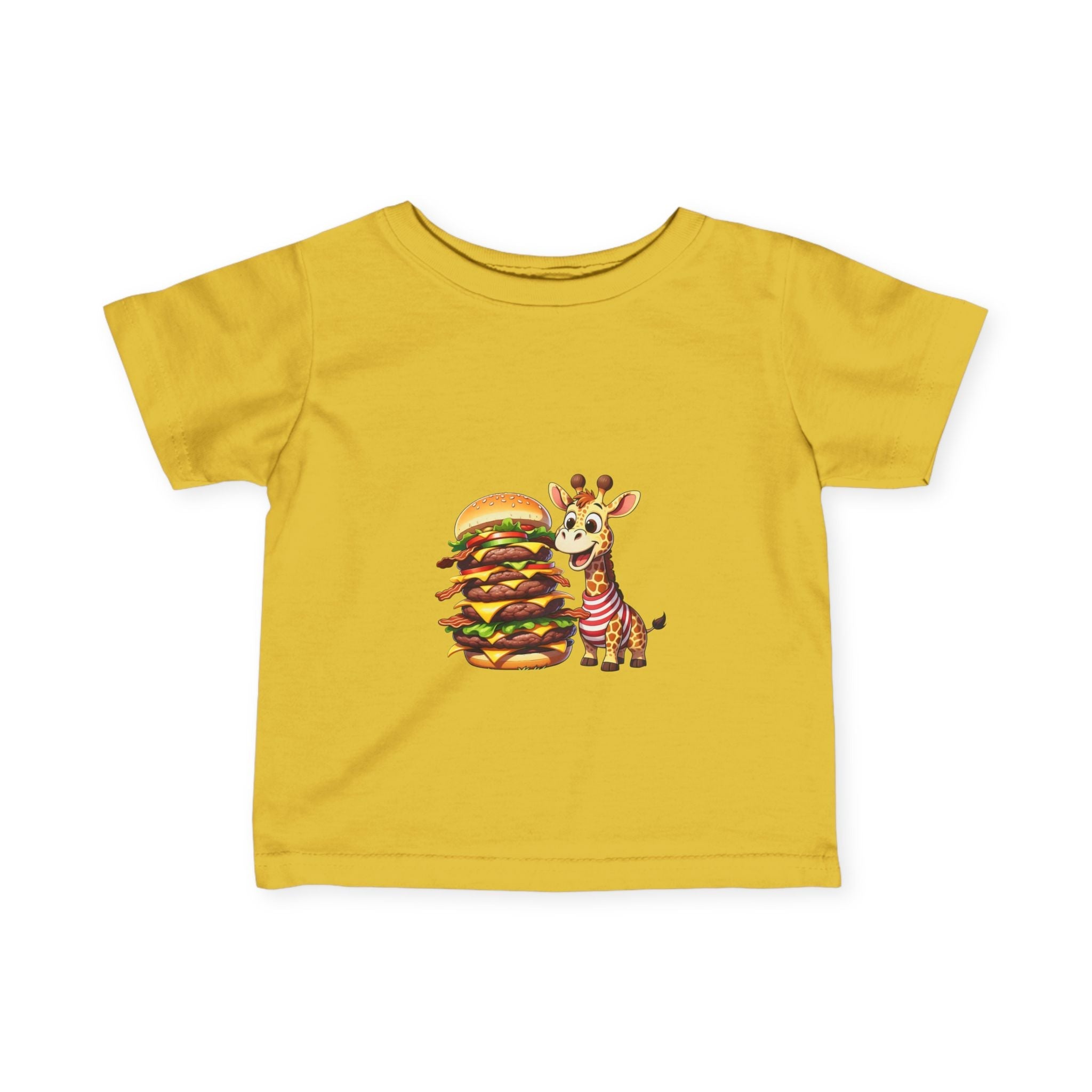 Cute Giraffe Eating Super Burger Infant Tee - Adorable Baby T-Shirt for Food Lovers - S-Mart Shop Smart Treasures
