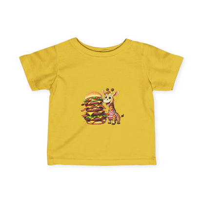 Cute Giraffe Eating Super Burger Infant Tee - Adorable Baby T-Shirt for Food Lovers - S-Mart Shop Smart Treasures