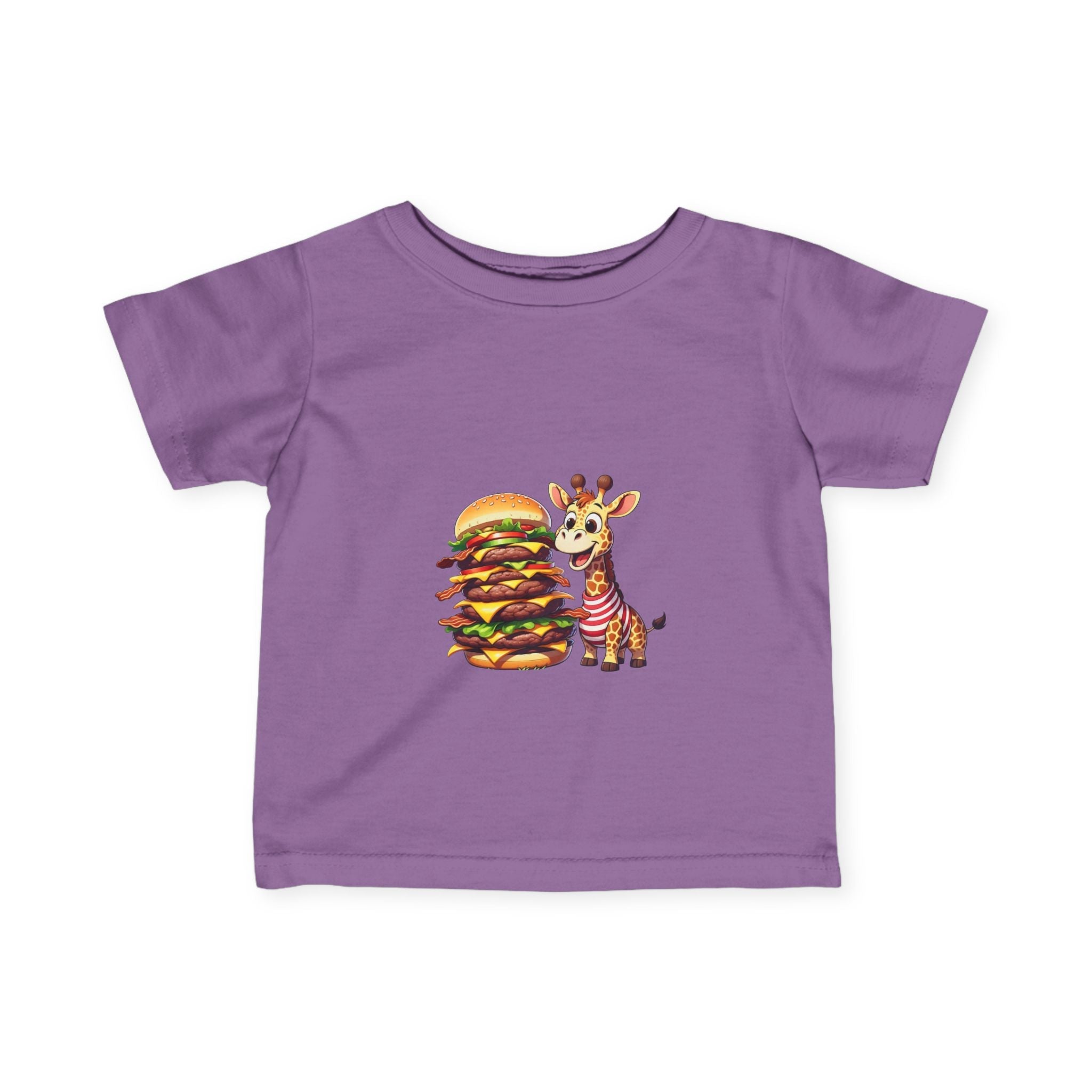Cute Giraffe Eating Super Burger Infant Tee - Adorable Baby T-Shirt for Food Lovers - S-Mart Shop Smart Treasures