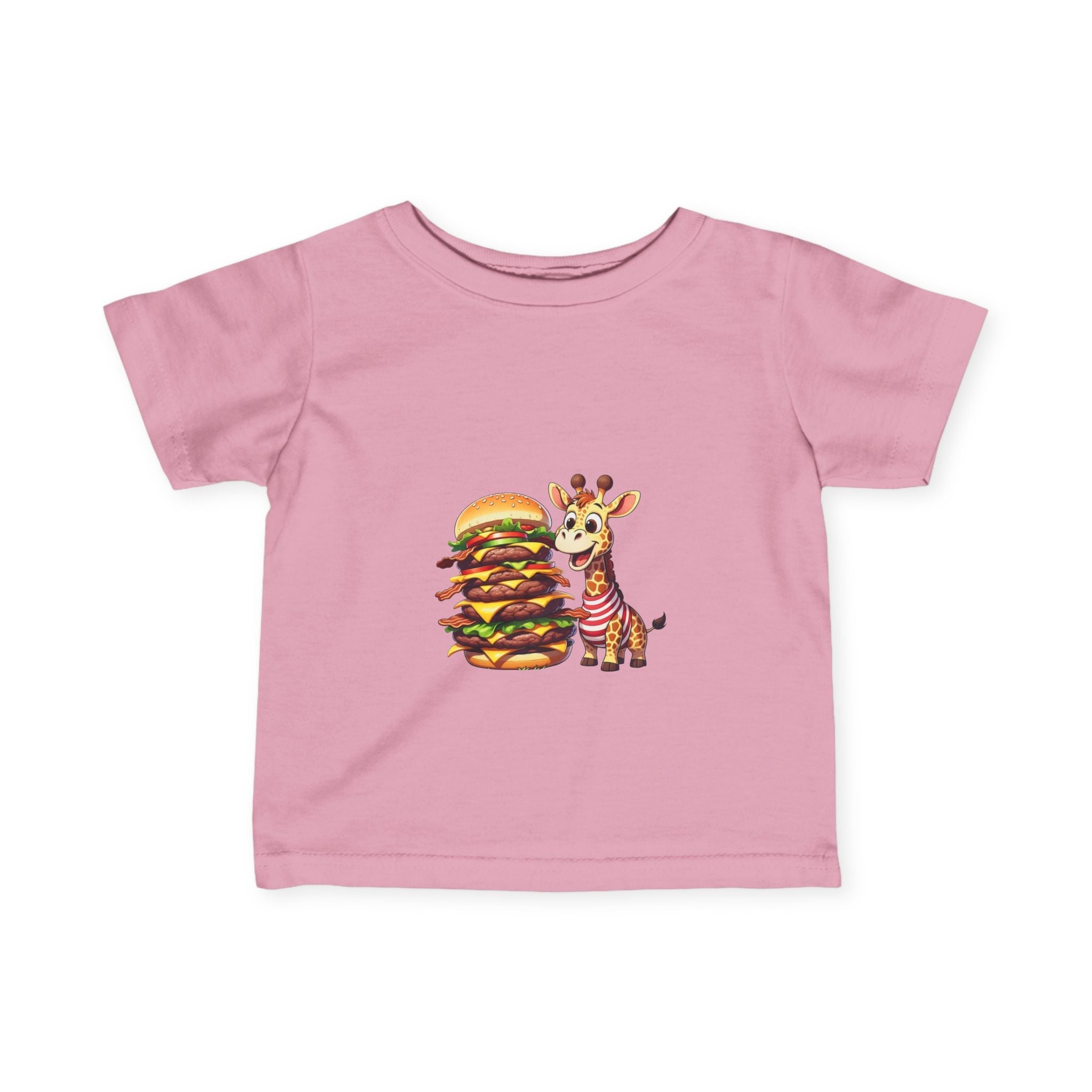 Cute Giraffe Eating Super Burger Infant Tee - Adorable Baby T-Shirt for Food Lovers - S-Mart Shop Smart Treasures