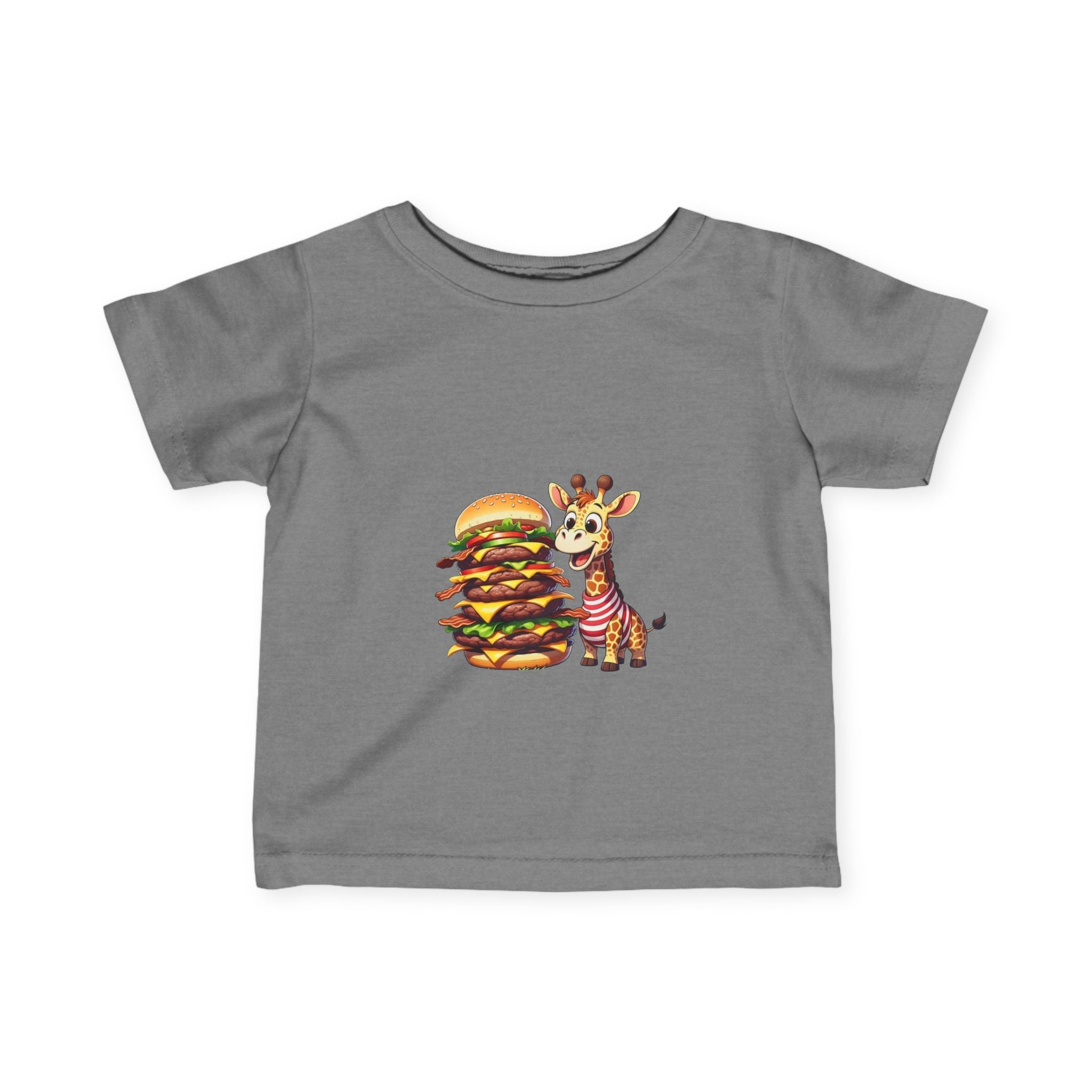Cute Giraffe Eating Super Burger Infant Tee - Adorable Baby T-Shirt for Food Lovers - S-Mart Shop Smart Treasures
