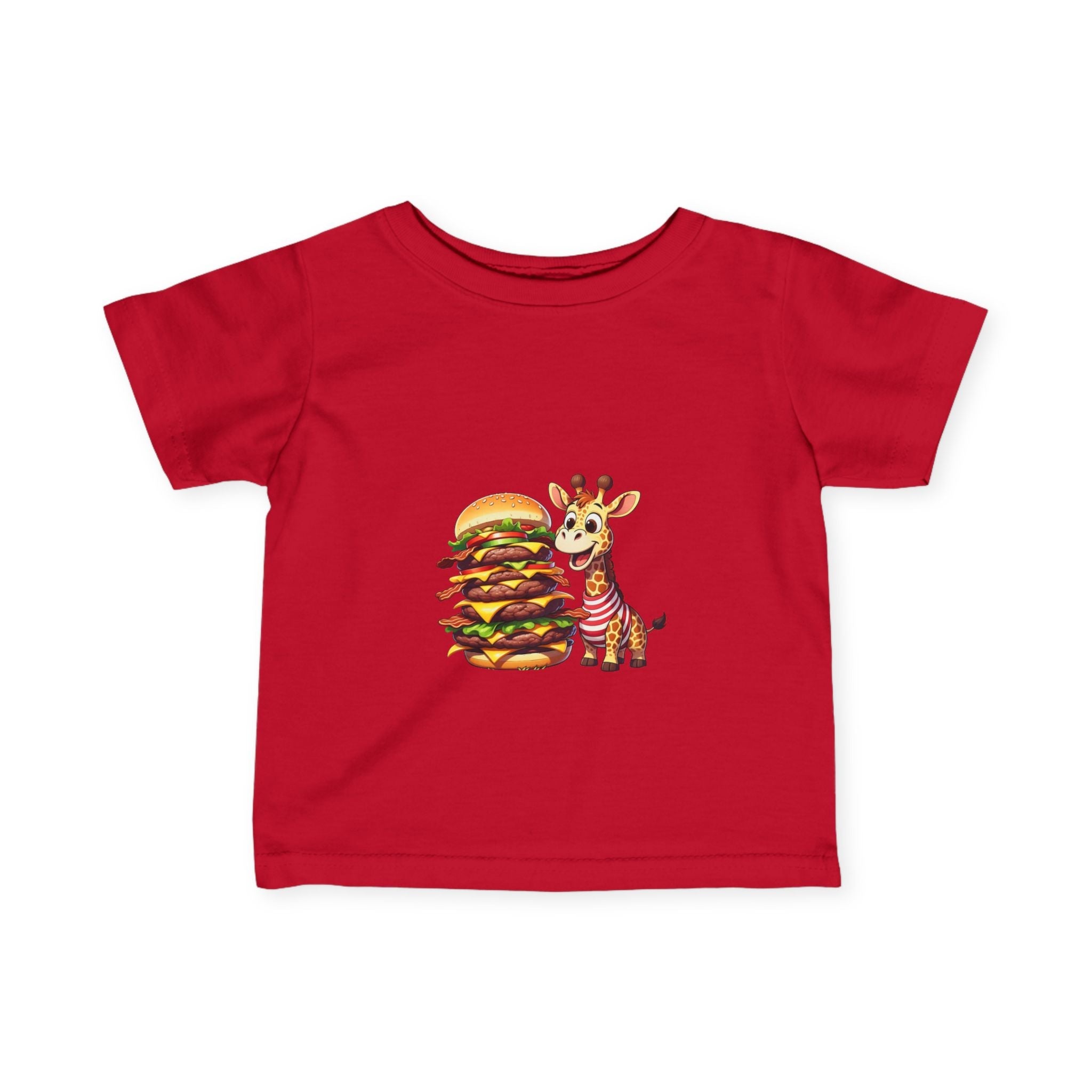 Cute Giraffe Eating Super Burger Infant Tee - Adorable Baby T-Shirt for Food Lovers - S-Mart Shop Smart Treasures