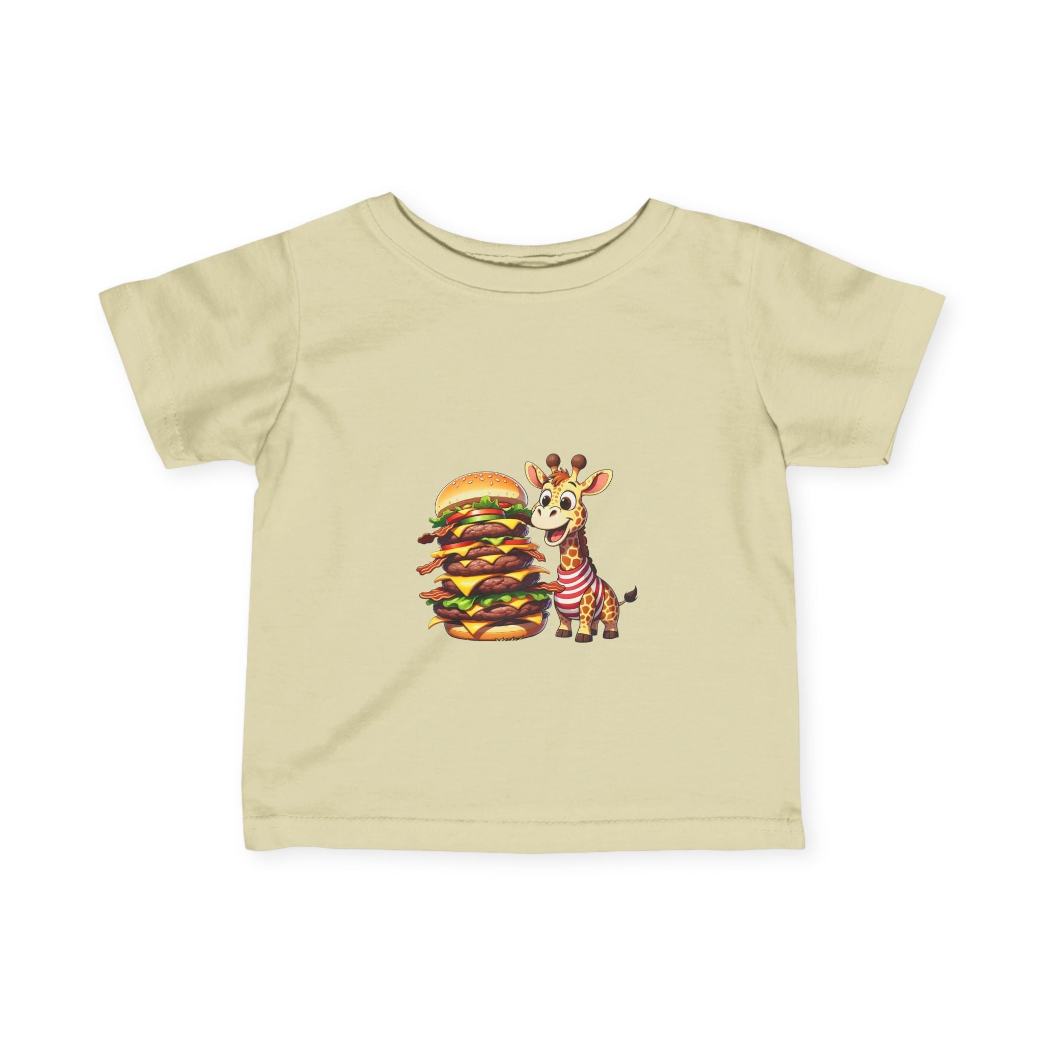 Cute Giraffe Eating Super Burger Infant Tee - Adorable Baby T-Shirt for Food Lovers - S-Mart Shop Smart Treasures