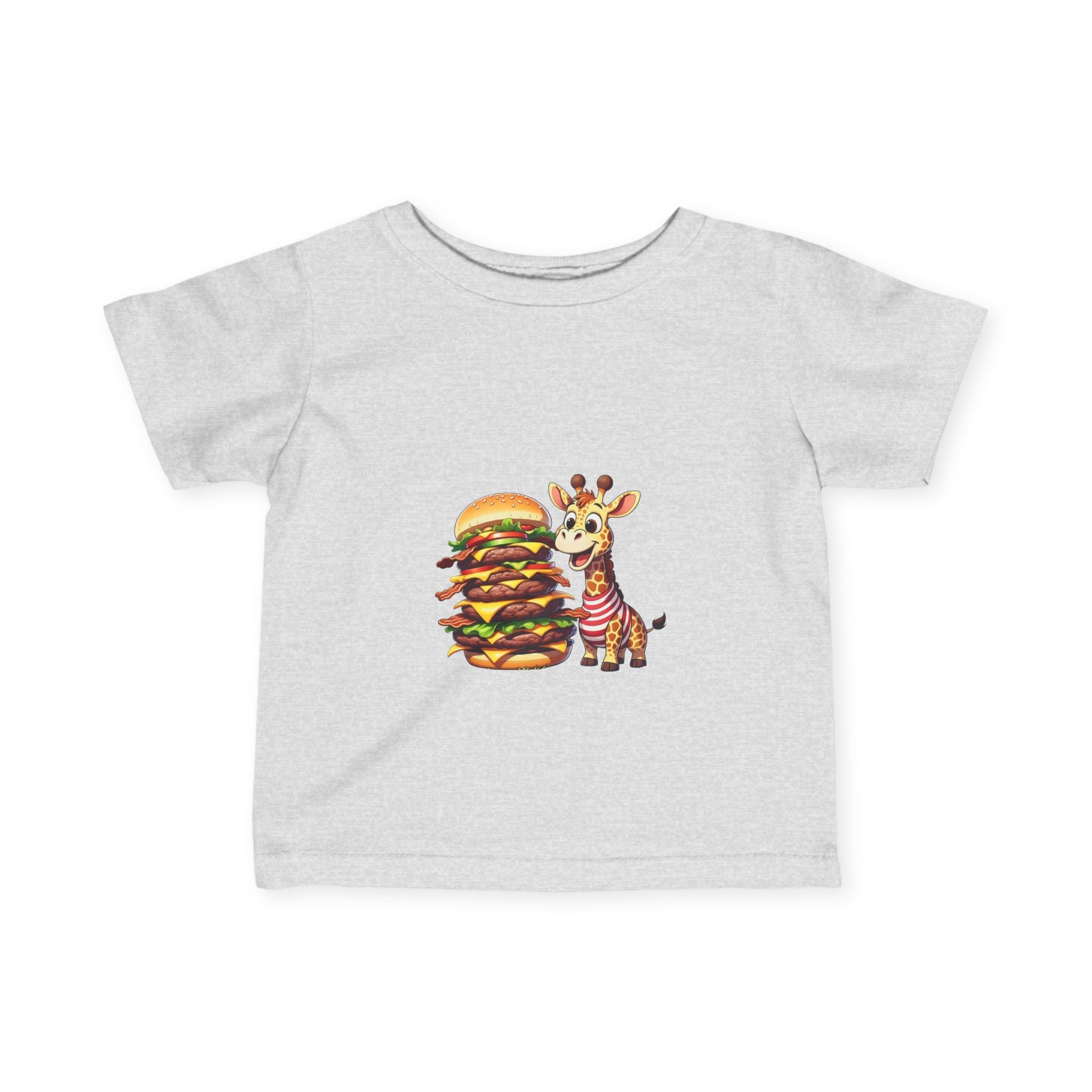 Cute Giraffe Eating Super Burger Infant Tee - Adorable Baby T-Shirt for Food Lovers - S-Mart Shop Smart Treasures