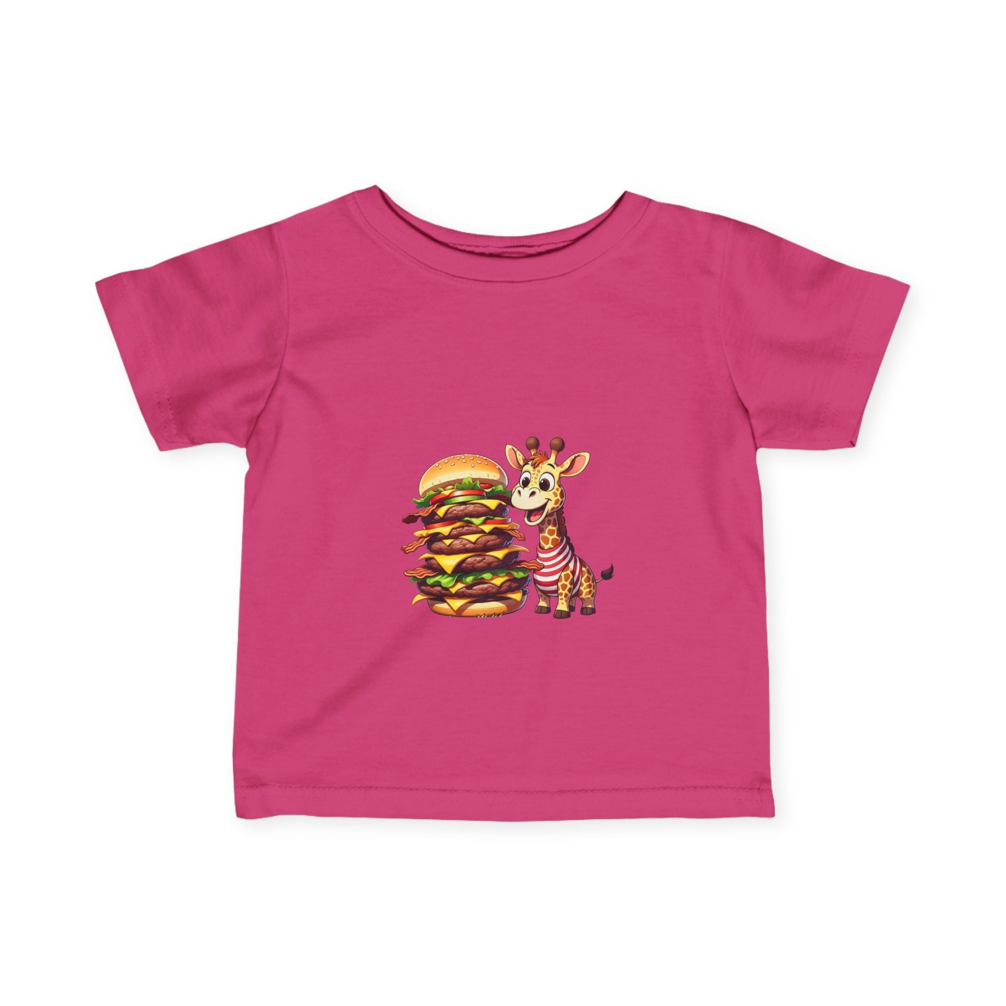 Cute Giraffe Eating Super Burger Infant Tee - Adorable Baby T-Shirt for Food Lovers - S-Mart Shop Smart Treasures