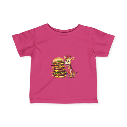 Cute Giraffe Eating Super Burger Infant Tee - Adorable Baby T-Shirt for Food Lovers - S-Mart Shop Smart Treasures