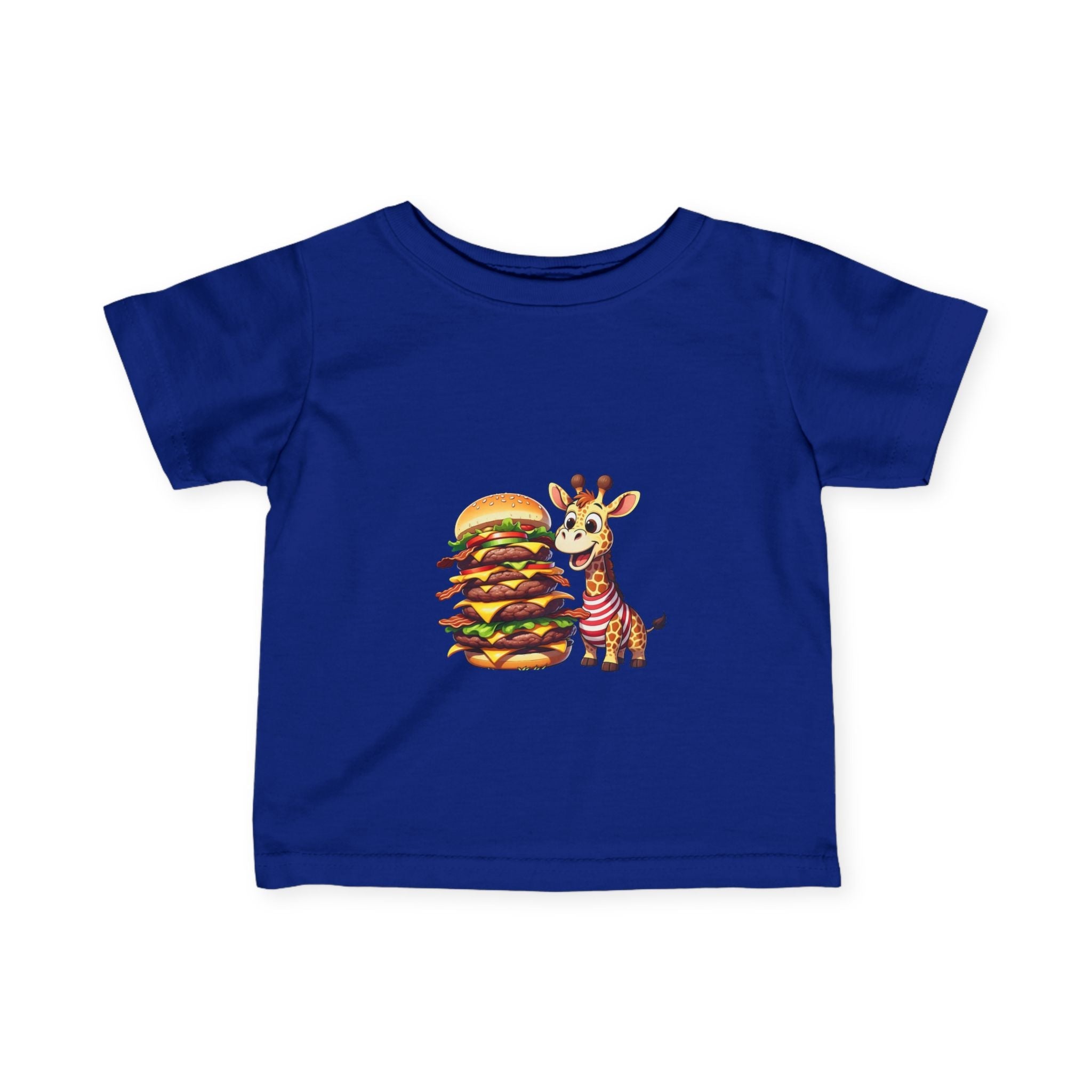 Cute Giraffe Eating Super Burger Infant Tee - Adorable Baby T-Shirt for Food Lovers - S-Mart Shop Smart Treasures