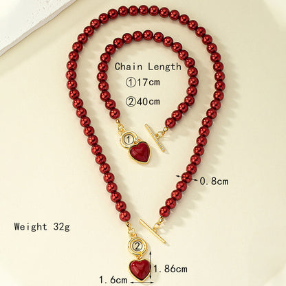 Pearl Bracelet And Necklace Set Female With Hearts Clavicle Chain