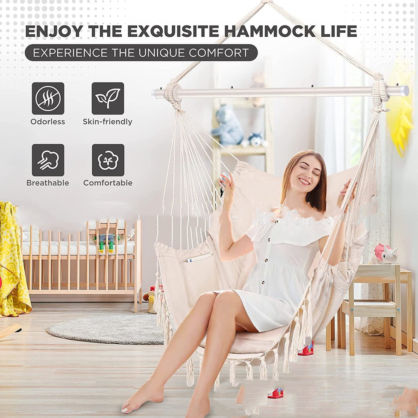 Folding Reinforced Iron Pipe Outdoor Hammock Anti-rollover Bedroom Swing Hanging Chair