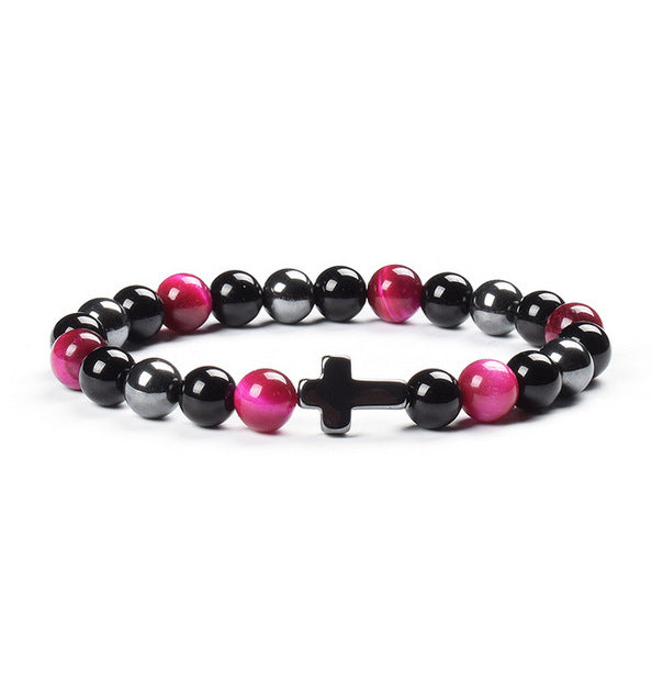 Colorful Tigereye Cross Agate Bracelet