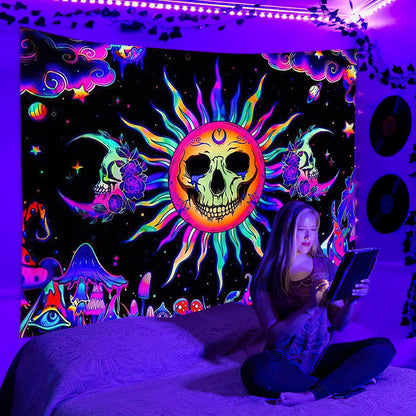 UV Fluorescent Night Glow Skeleton Sun Tapestry