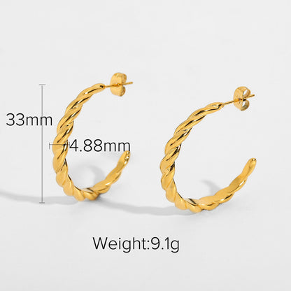 Net Red Wind Women's Twist Horn Earrings 18K Gold Plated