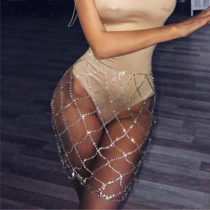 Rhinestone Mesh Body Crystal Waist Chain Jewelry Dress Accessories