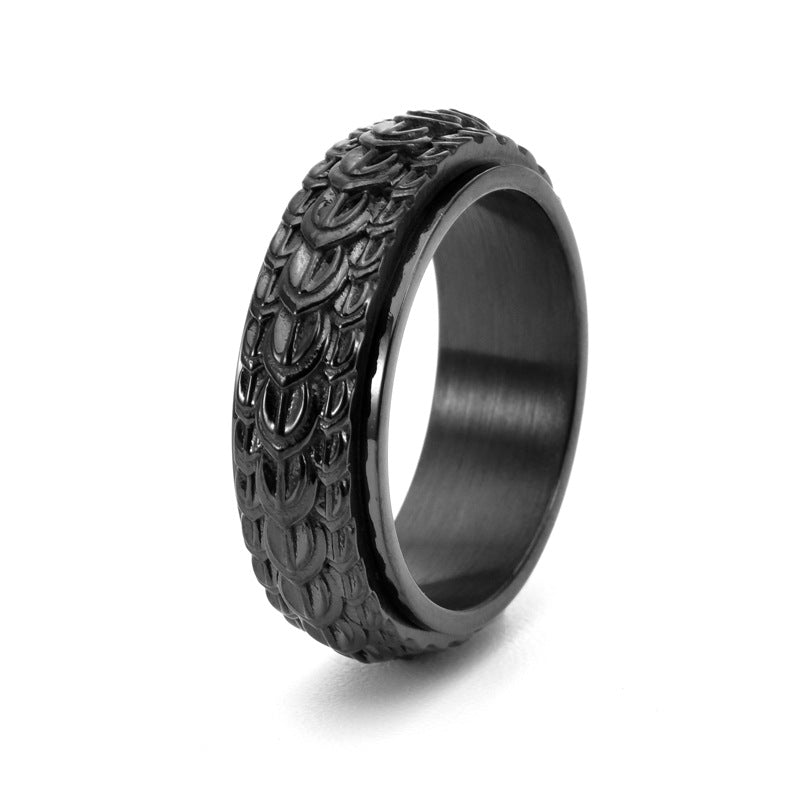 Personality Dragon Scale Rotatable Ring Male Titanium Steel