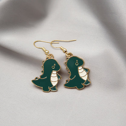 Cute Cool Summer Green Dinosaur Cartoon Earrings