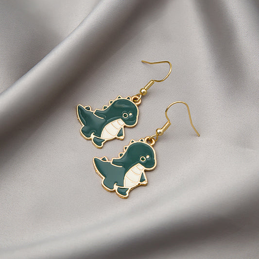 Cute Cool Summer Green Dinosaur Cartoon Earrings