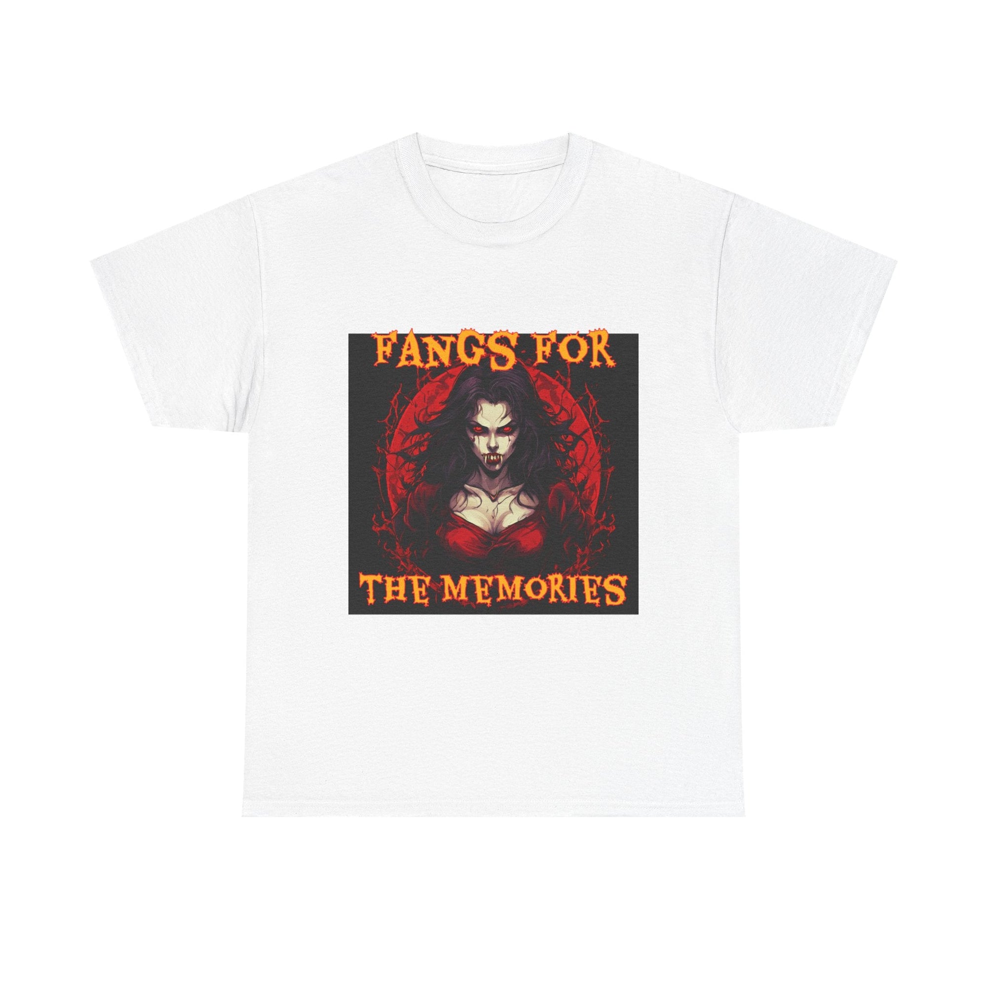 Fangs For The Memories Unisex Heavy Cotton Tee - Gothic Halloween T-Shirt - S - Mart Shop Smart Treasures
