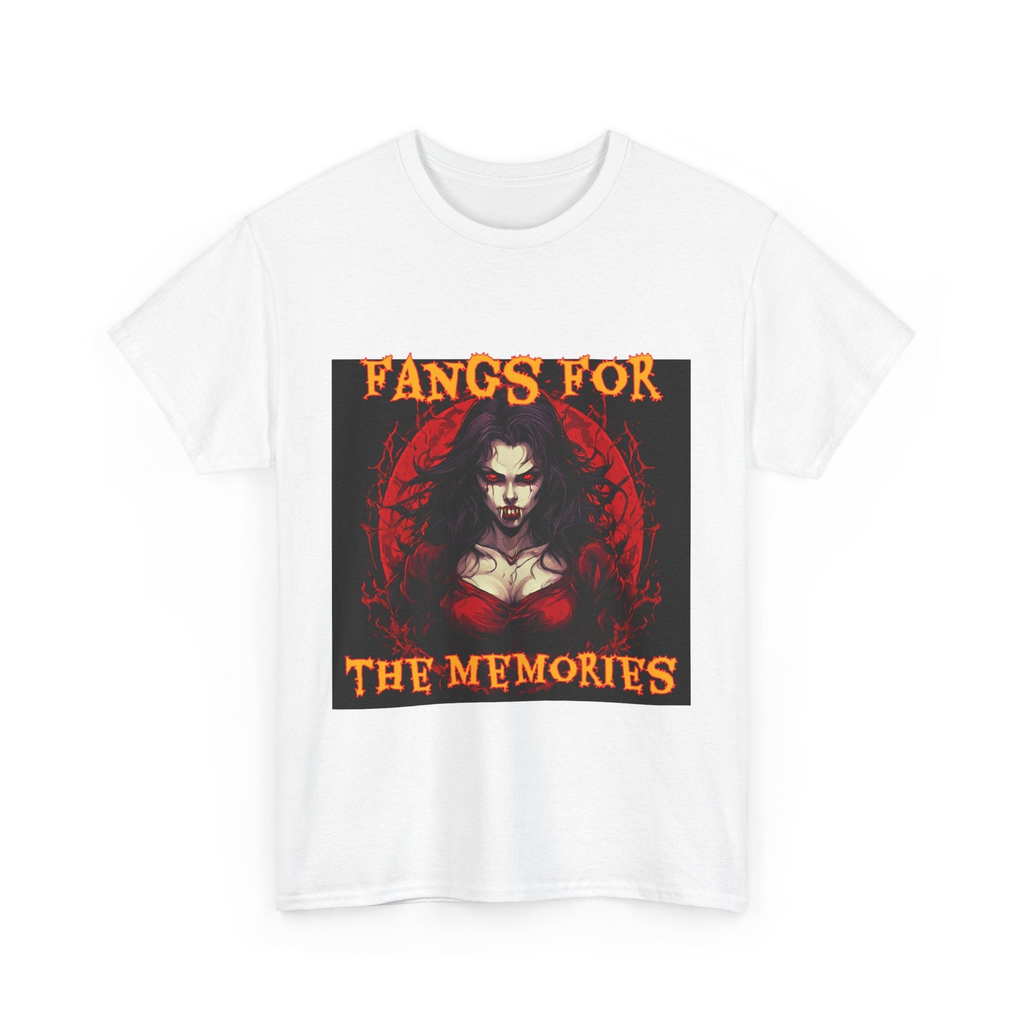 Fangs For The Memories Unisex Heavy Cotton Tee - Gothic Halloween T-Shirt - S - Mart Shop Smart Treasures