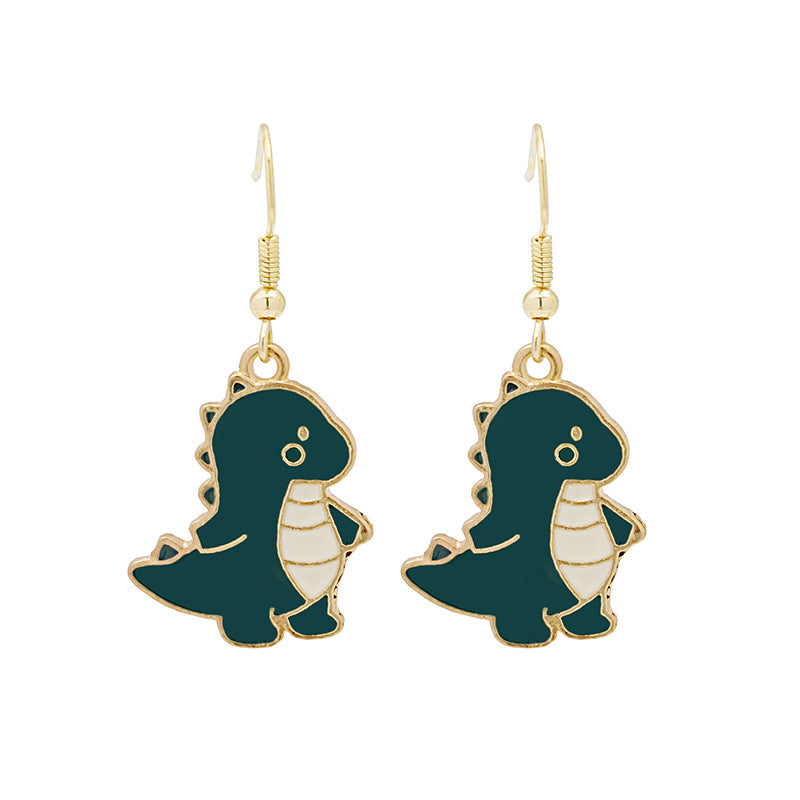 Cute Cool Summer Green Dinosaur Cartoon Earrings