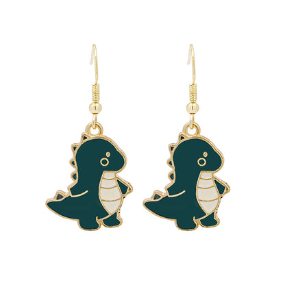 Cute Cool Summer Green Dinosaur Cartoon Earrings