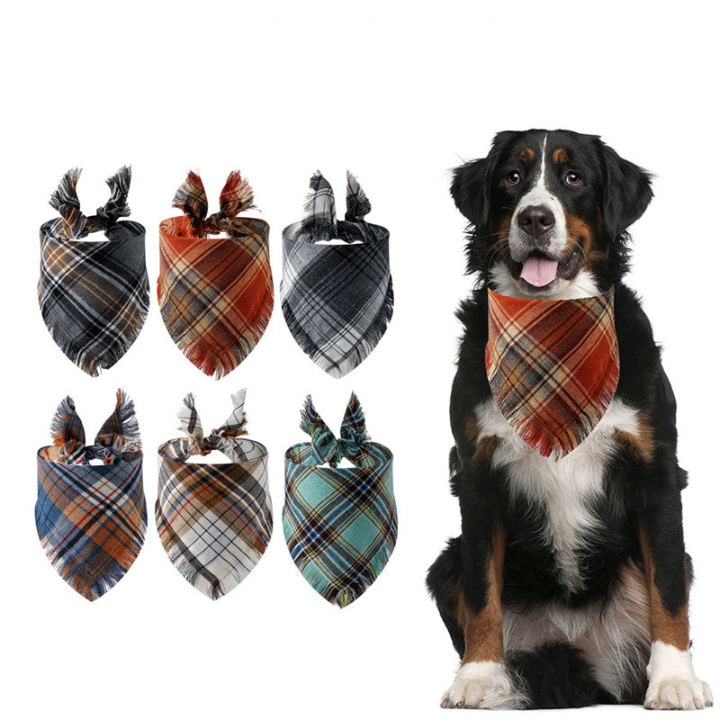 Plaid Tassel Triangle Scarf Pet Dog Pet