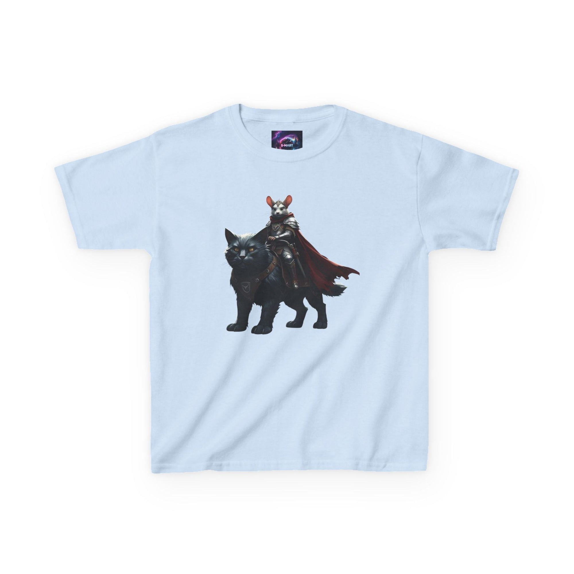 Kids Fantasy Adventure Mouse Riding Battle Cat Tee - Knight with Wolf Design - S - Mart Shop Smart Treasures